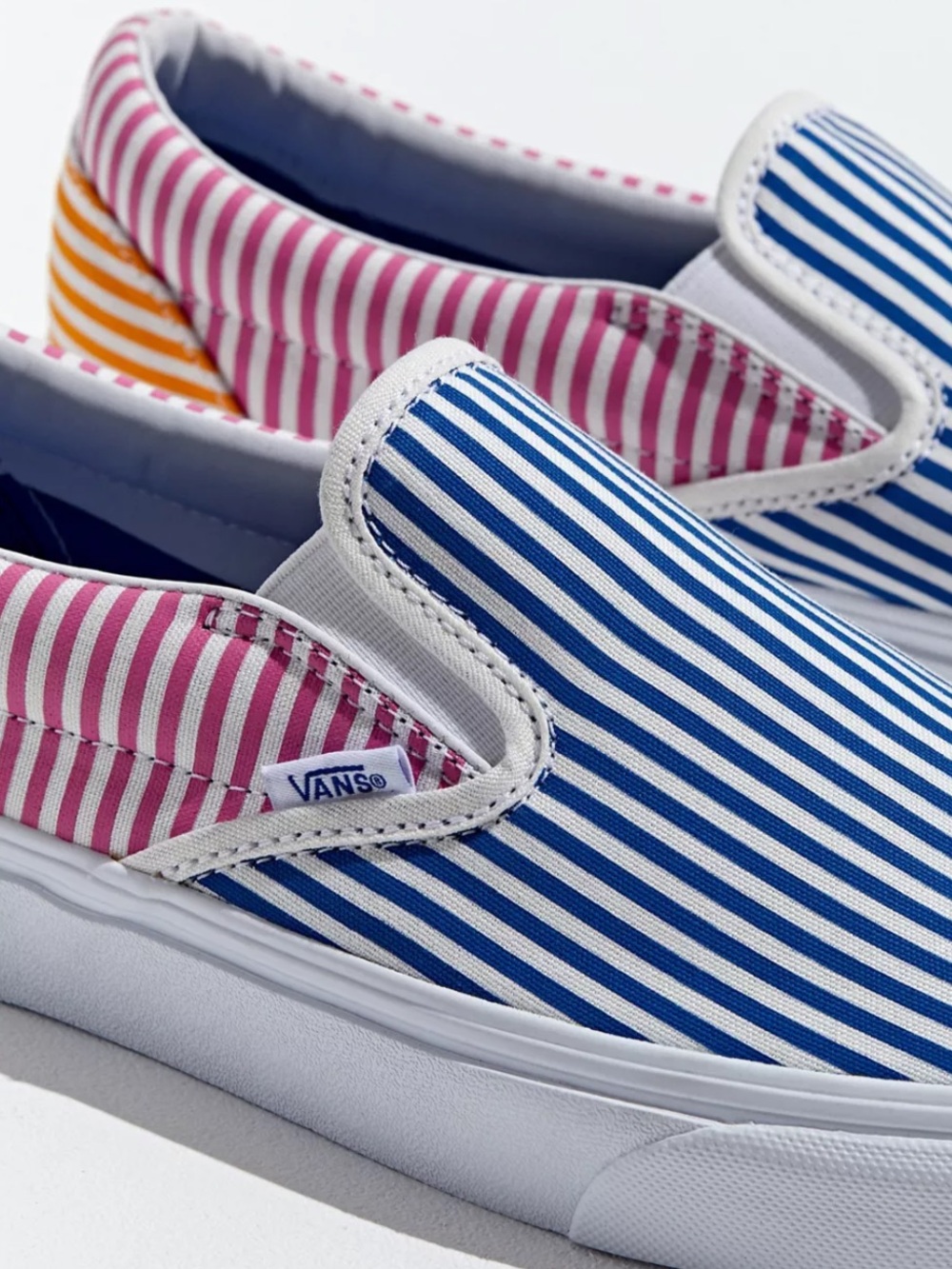 Vans Womens Slip-On Sneakers in Blue, Pink & Yellow Stripe